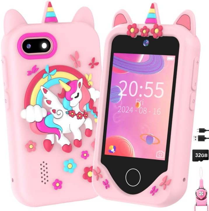Yosfeng Kids Smart Phone for Girls Gifts - Toddler Christmas Birthday Gift for Age 3 4 5 6 Year Old, Kids Cell Phone Toy with Touchscreen, Dual Cameras, Learning, Kid Mp3 Player, Games with 32 GB Card - Image 1